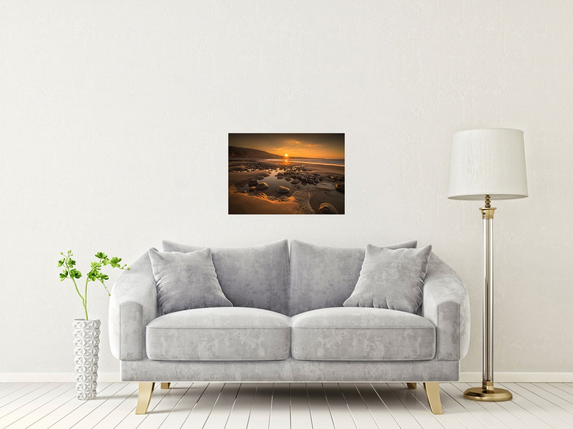 Peppercombe Beach Devon Sunset Rock Pools Golden Sand Shore Poster - Image 2