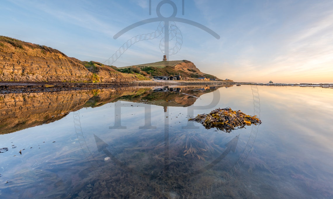 Kimmeridge Bay Dorset Still Water Cliff Reflection Sunset Poster - Image 3