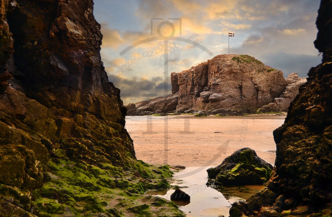 Wild Perranzabuloe Black Rock Sea Cave Sunset Rocky Cove Poster - Image 3