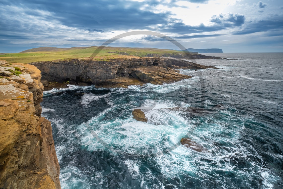 Yesnaby Cliffs Orkney Scotland Crashing Waves Sea View Poster - Image 3