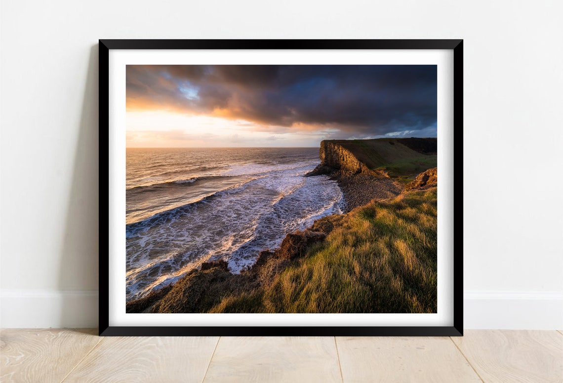 Nash Point Beach Glamorgan Wales Sunset Limestone Cliffs Poster