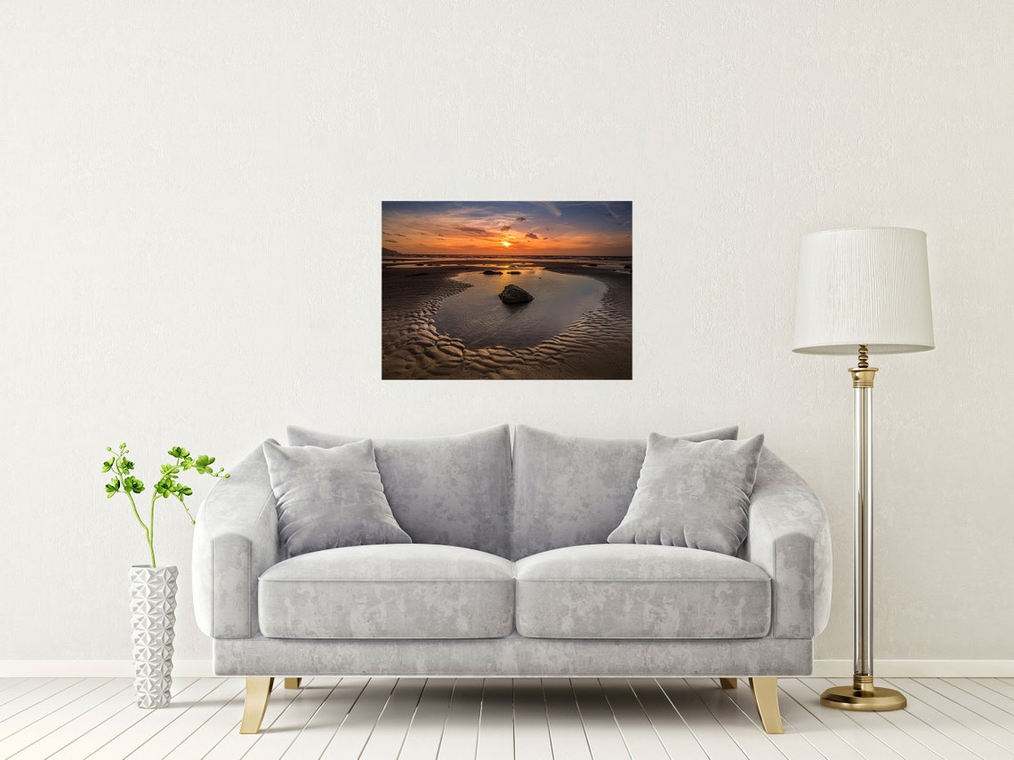 Dinas Dinlle Beach Gwynedd Wales Sandy Sunset Tide Pool Poster - Image 2