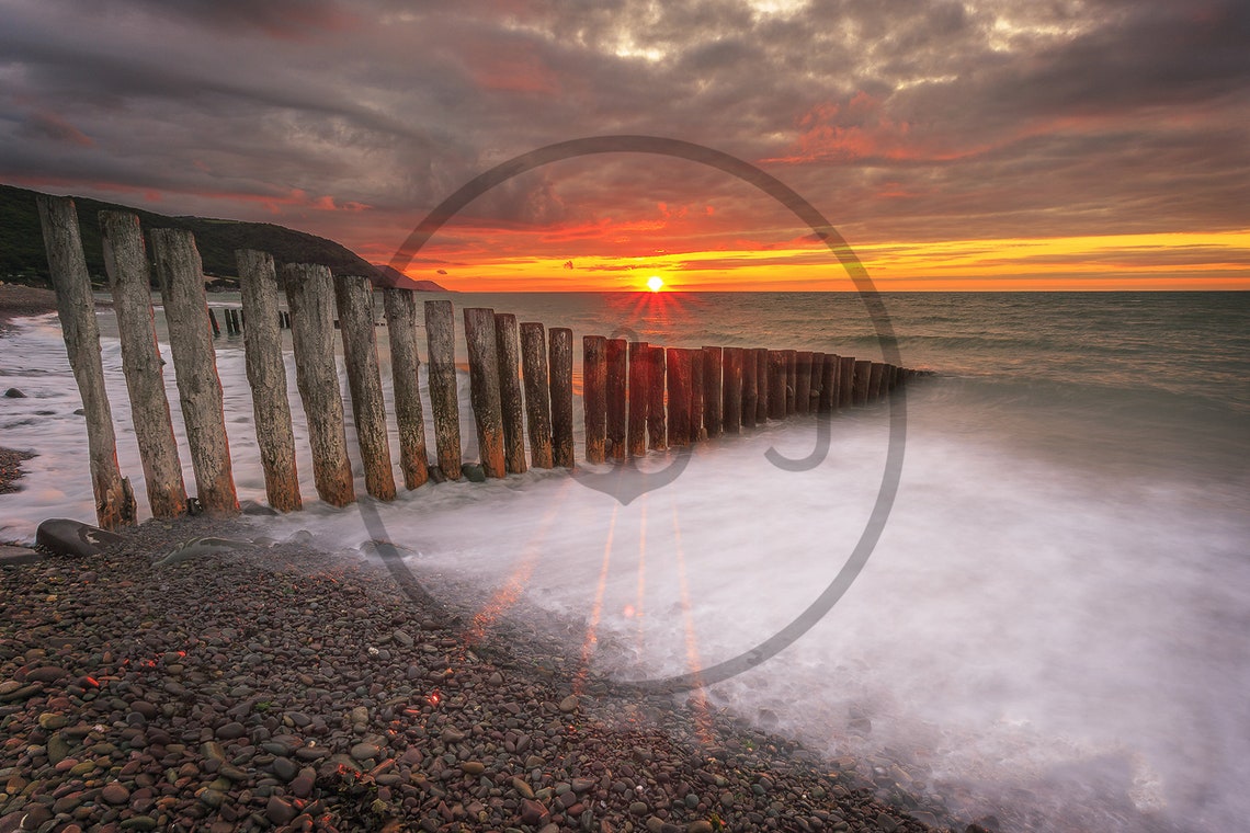 Bossington Beach Somerset Wooden Groyne Sunset Seascape Print - Image 3