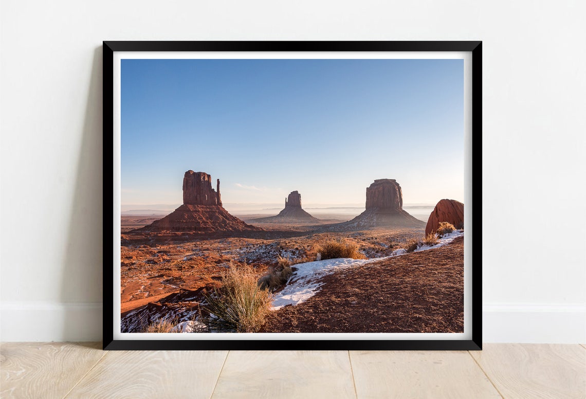 Monument Valley Navajo Park Sandstone Buttes With Snow Patches Poster