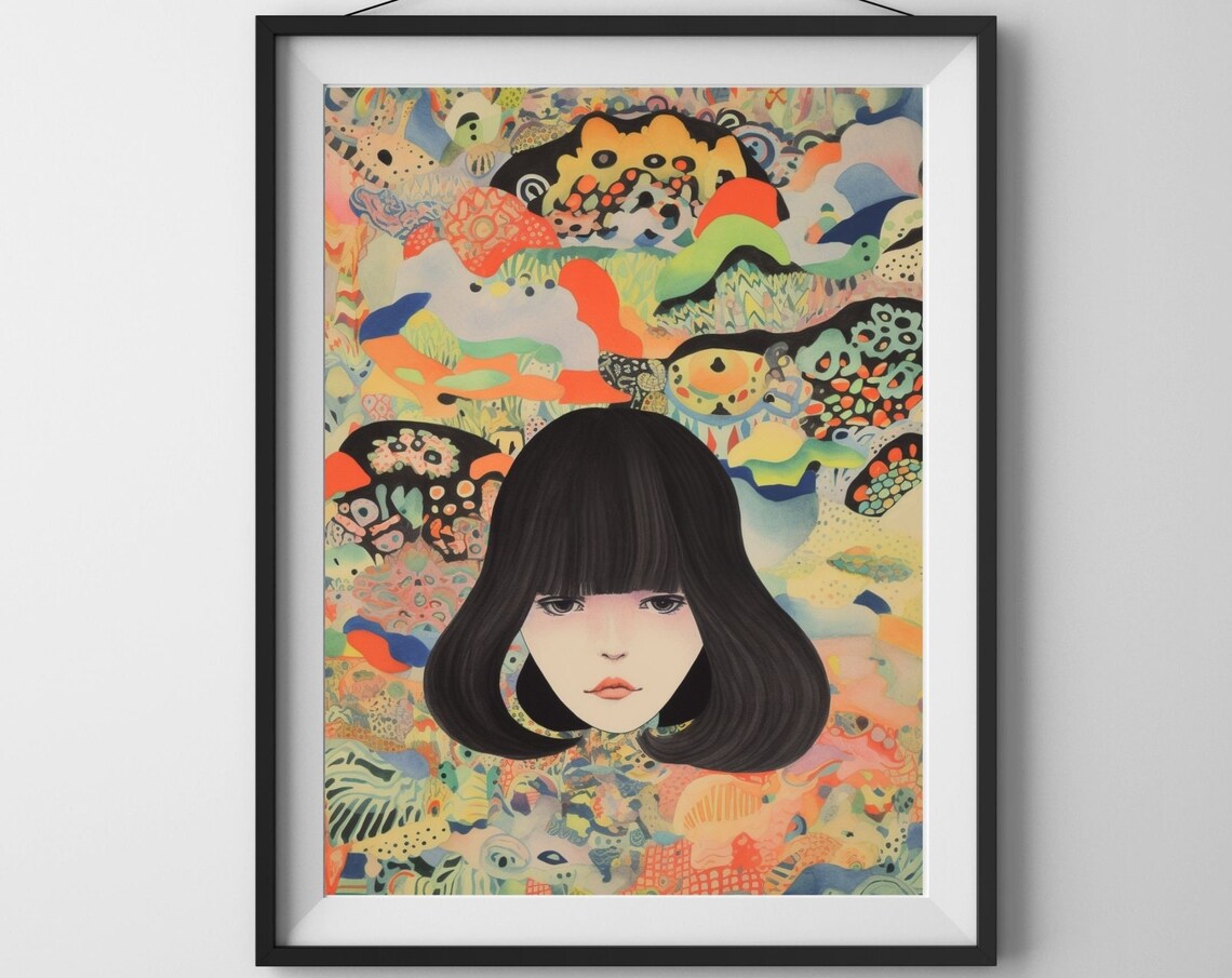 Hypomanic Colorful Portrait Psychedelic Pattern Woman Art Print