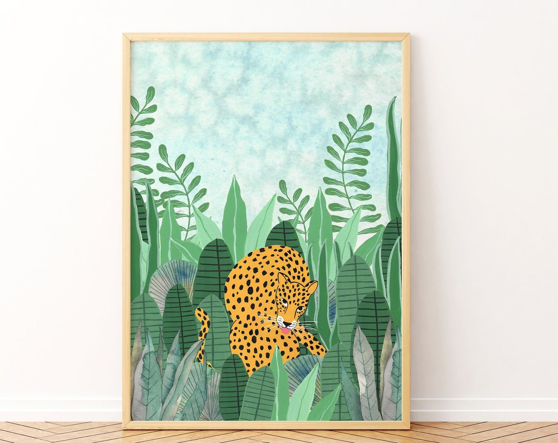 Jungle Leopard Tropical Kids Room Wall Art Print