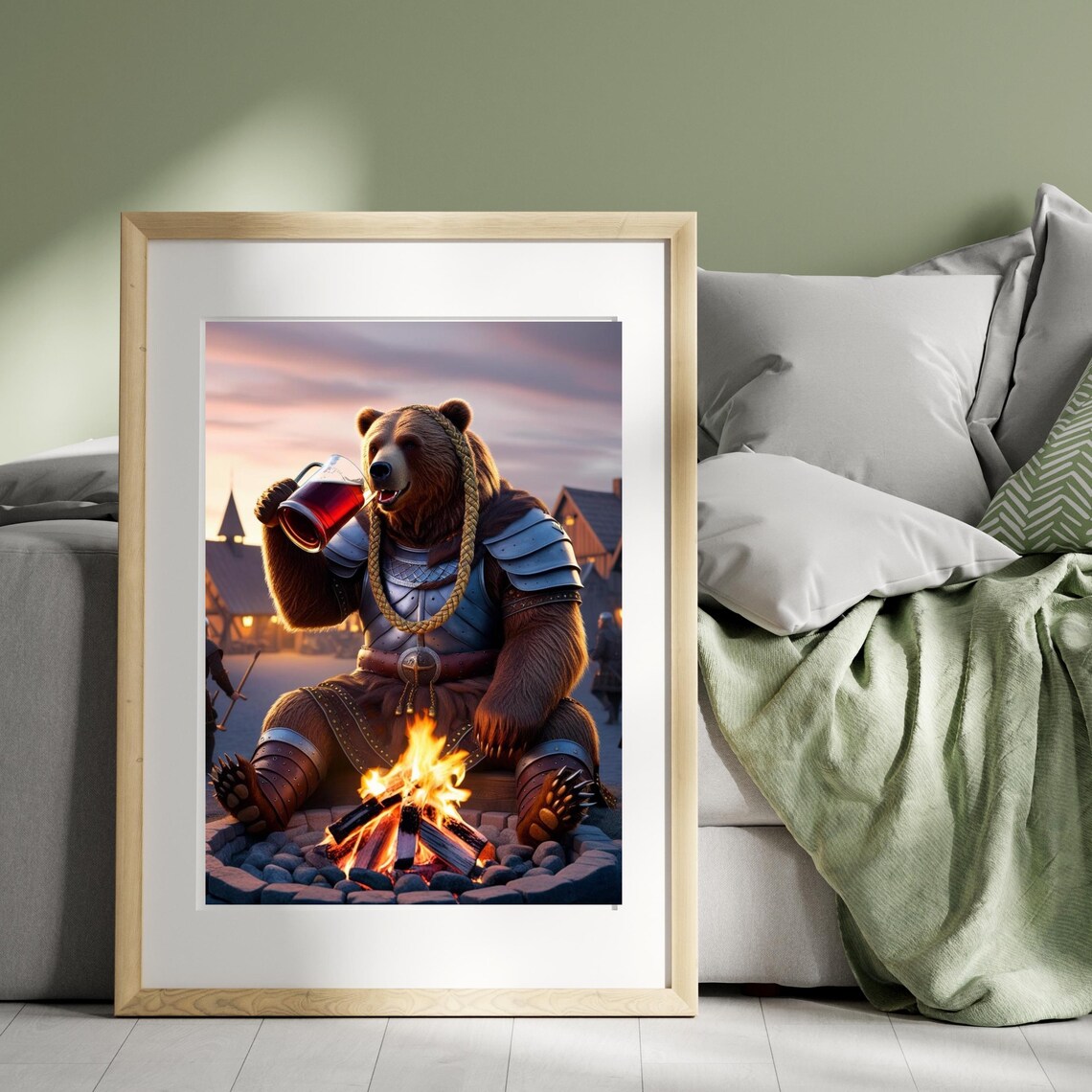 Viking Armored Giant Bear Drinking, Nordic Warrior Decor - Image 4