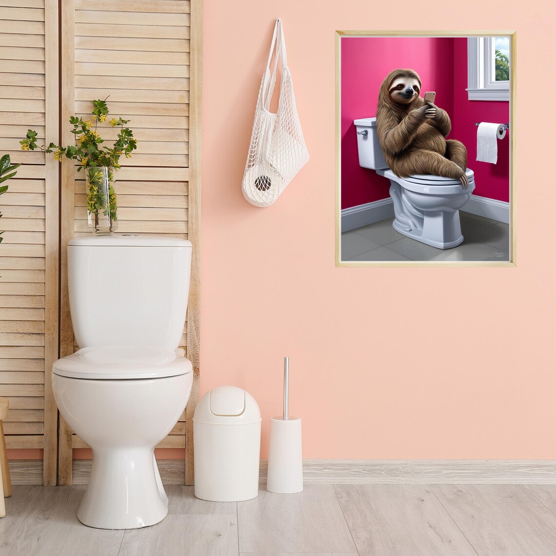 Whimsical Sloth Bathroom Art, Funny Toilet Decor - Image 4