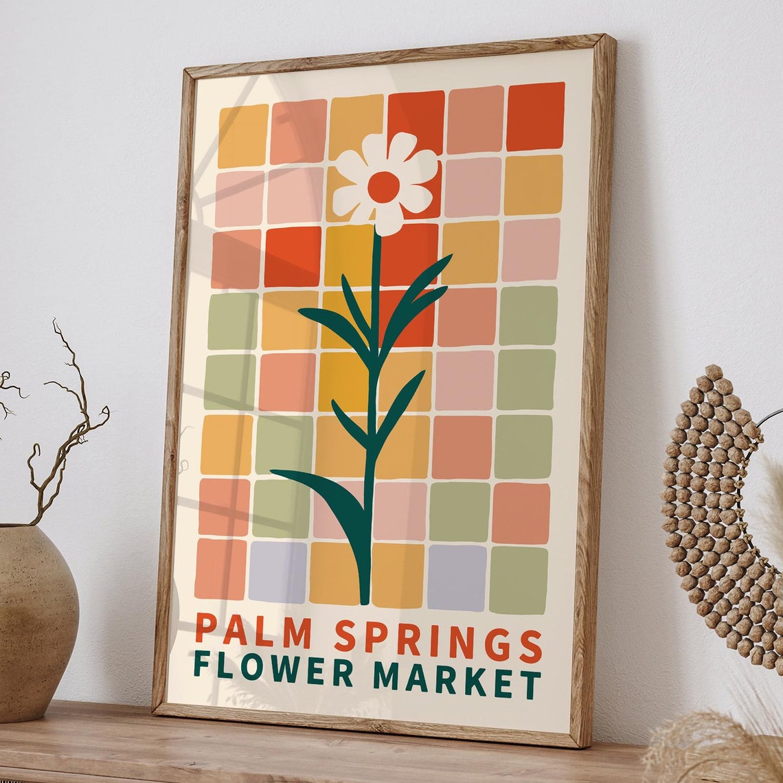 Palm Springs Flower Market Pastel Checkerboard Daisy Retro Poster - Image 6