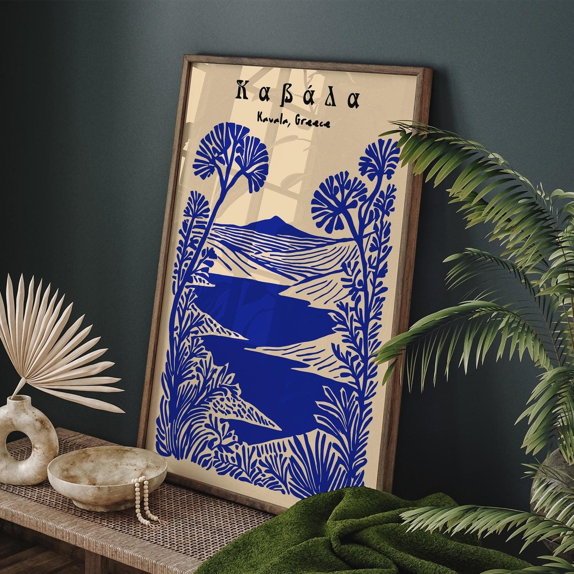 Kavala Greece Blue Line Art Mediterranean Coast Travel Poster - Image 4