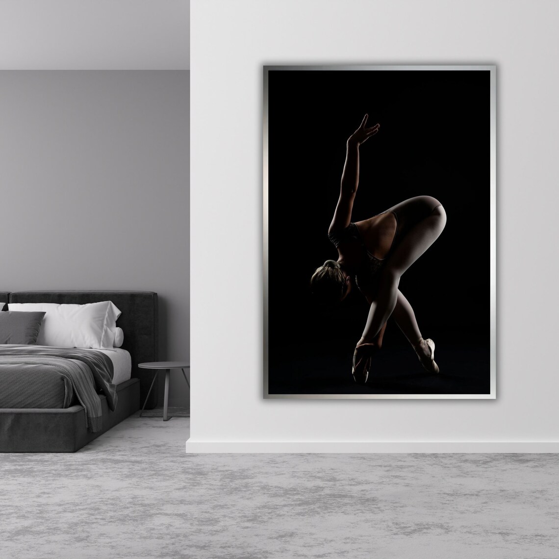 Ballet Dancer Silhouette Black Background Pointe Pose Dramatic Art Poster - Image 2