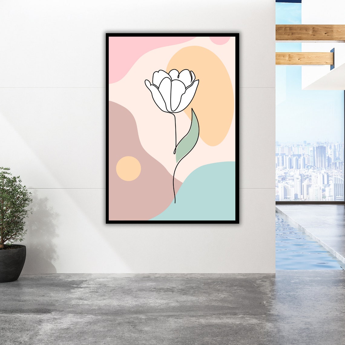 Minimalist Tulip Line Art Pastel Waves Modern Floral Decor Poster - Image 3