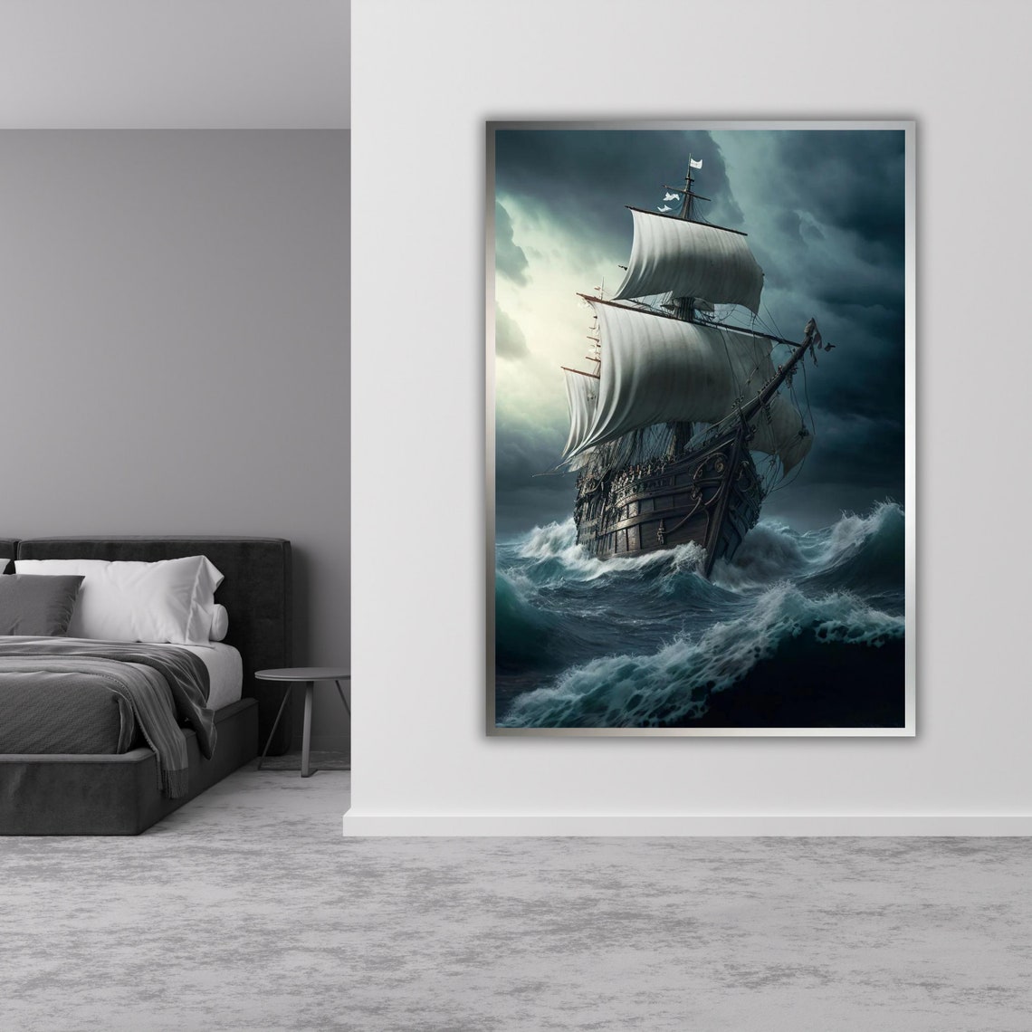 Tall Ship Stormy Teal Waves Dramatic Ocean Tempest Nautical Poster - Image 4