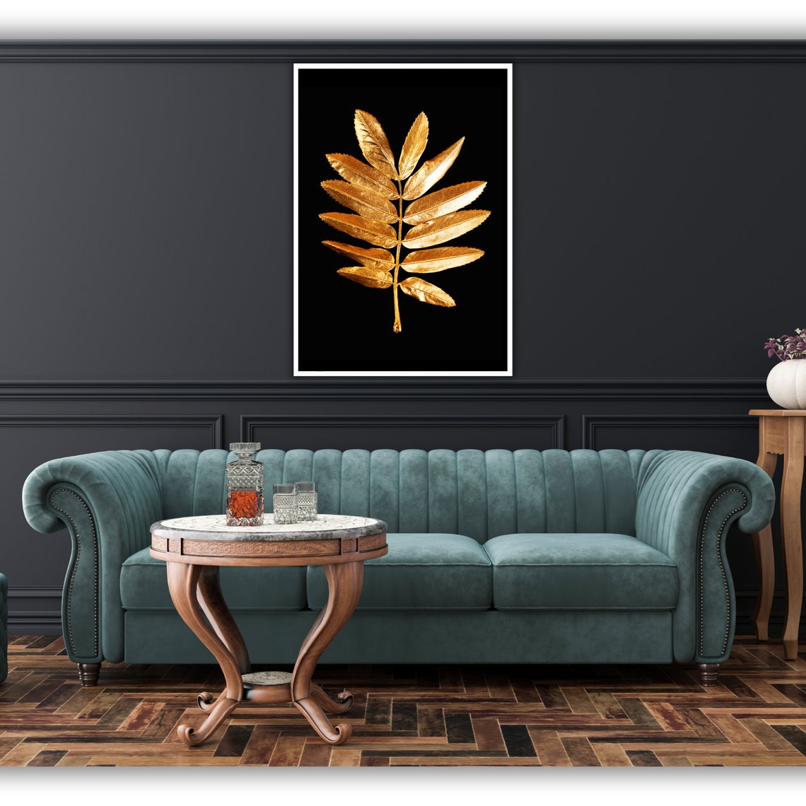 Golden Compound Leaf Black Background Elegant Botanical Poster - Image 2