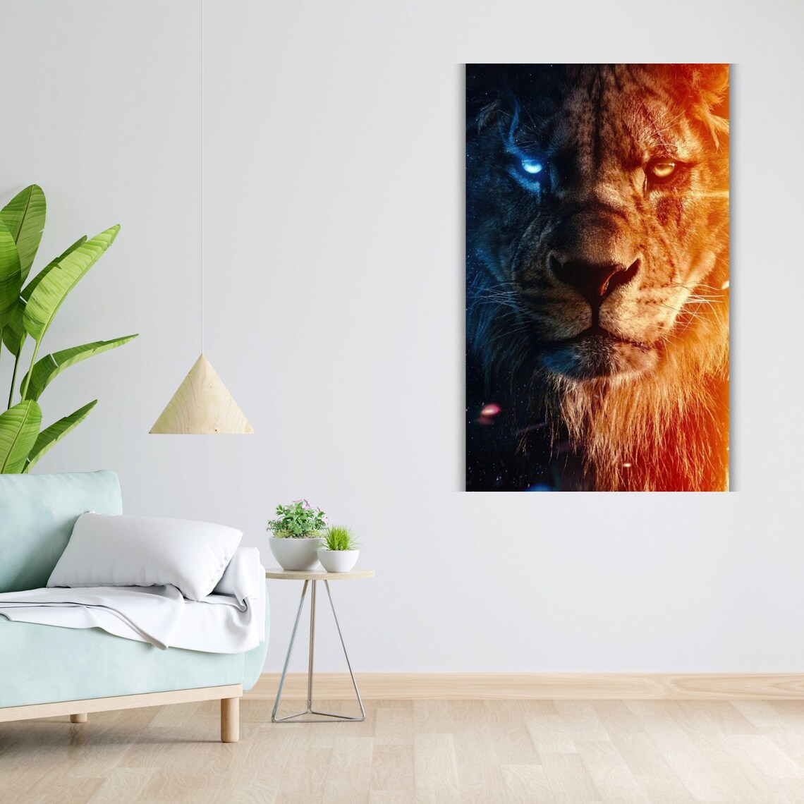 Lion Fire And Ice Split Portrait Blue Orange Eyes Wildlife Poster - Image 5