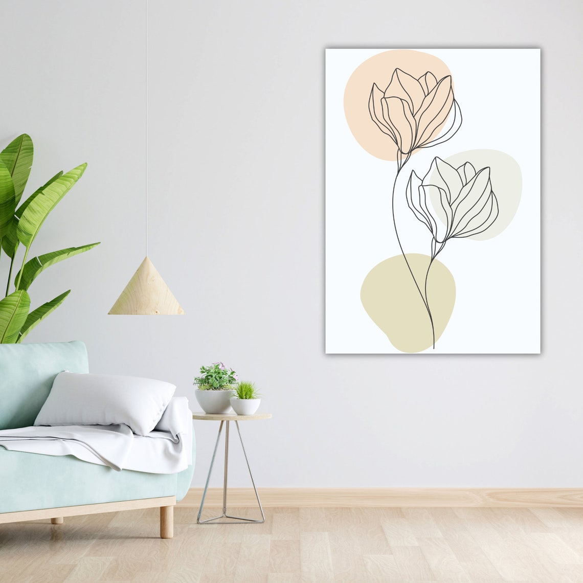 Minimalist Twin Flowers Line Art Beige Botanical Decor Poster - Image 4