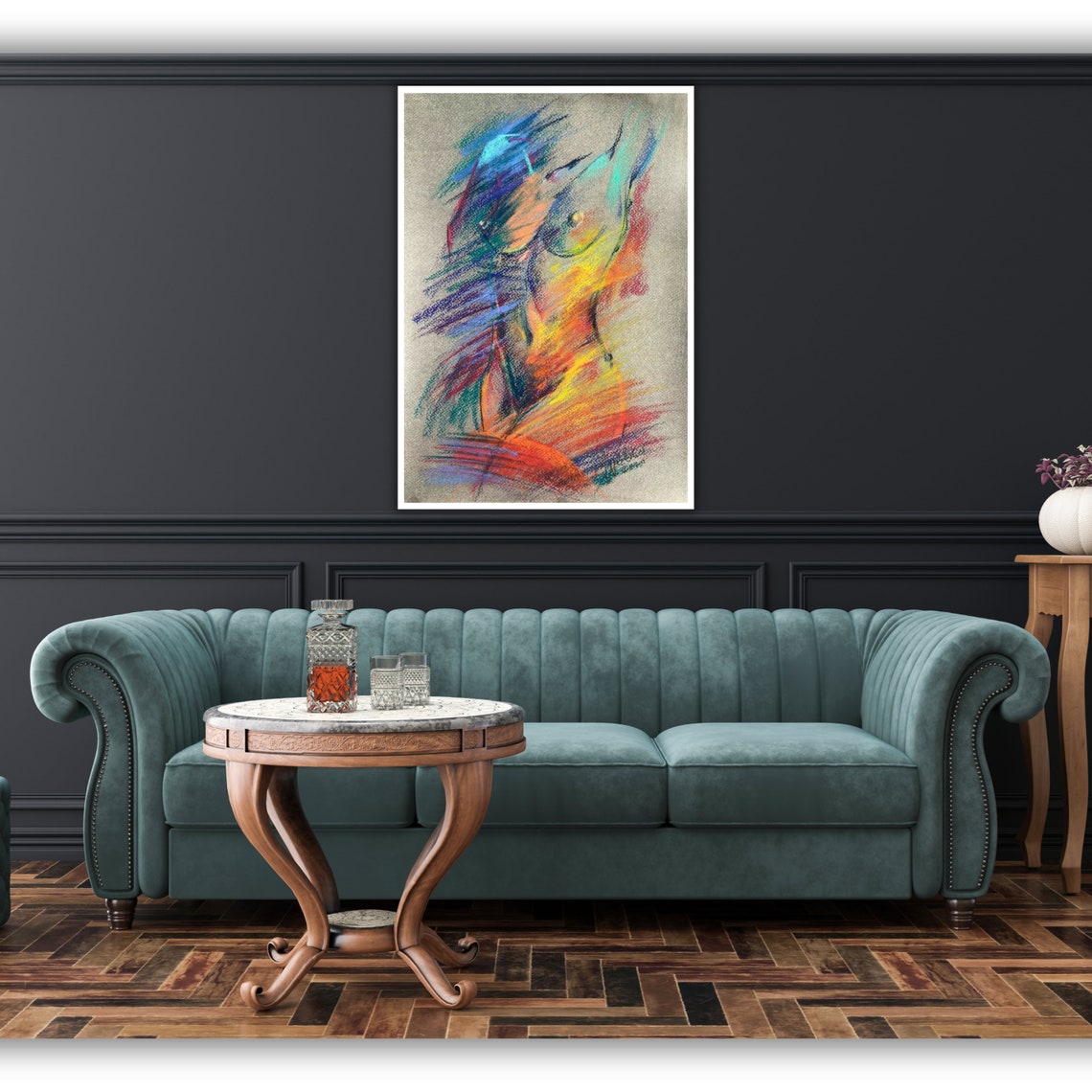 Rainbow Abstract Female Torso Pastel Sketch Expressive Art Poster - Image 5