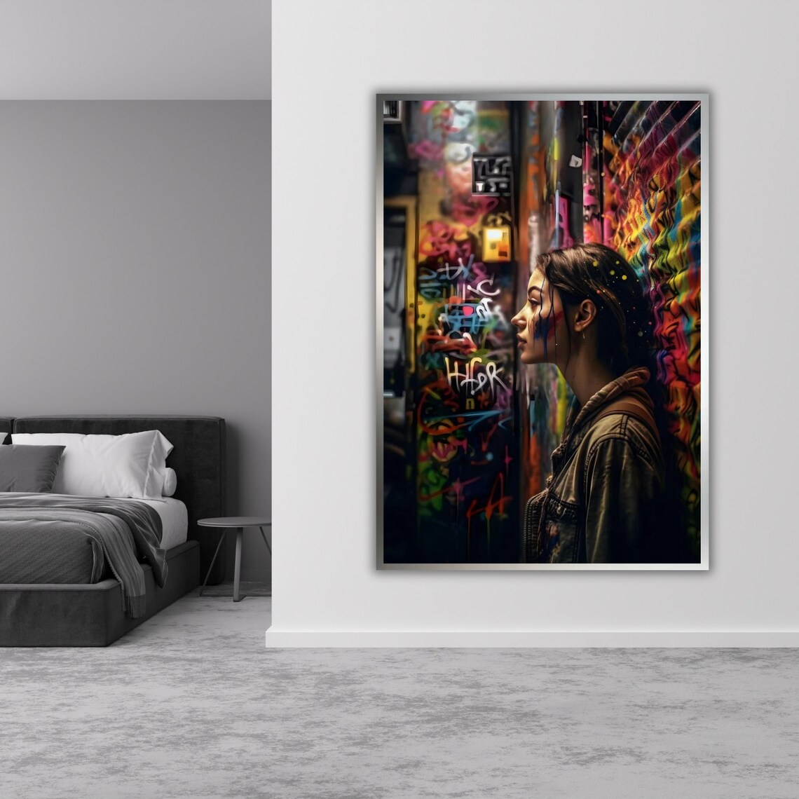 Woman Paint Splattered Face Graffiti Wall Alley Urban Art Poster - Image 3