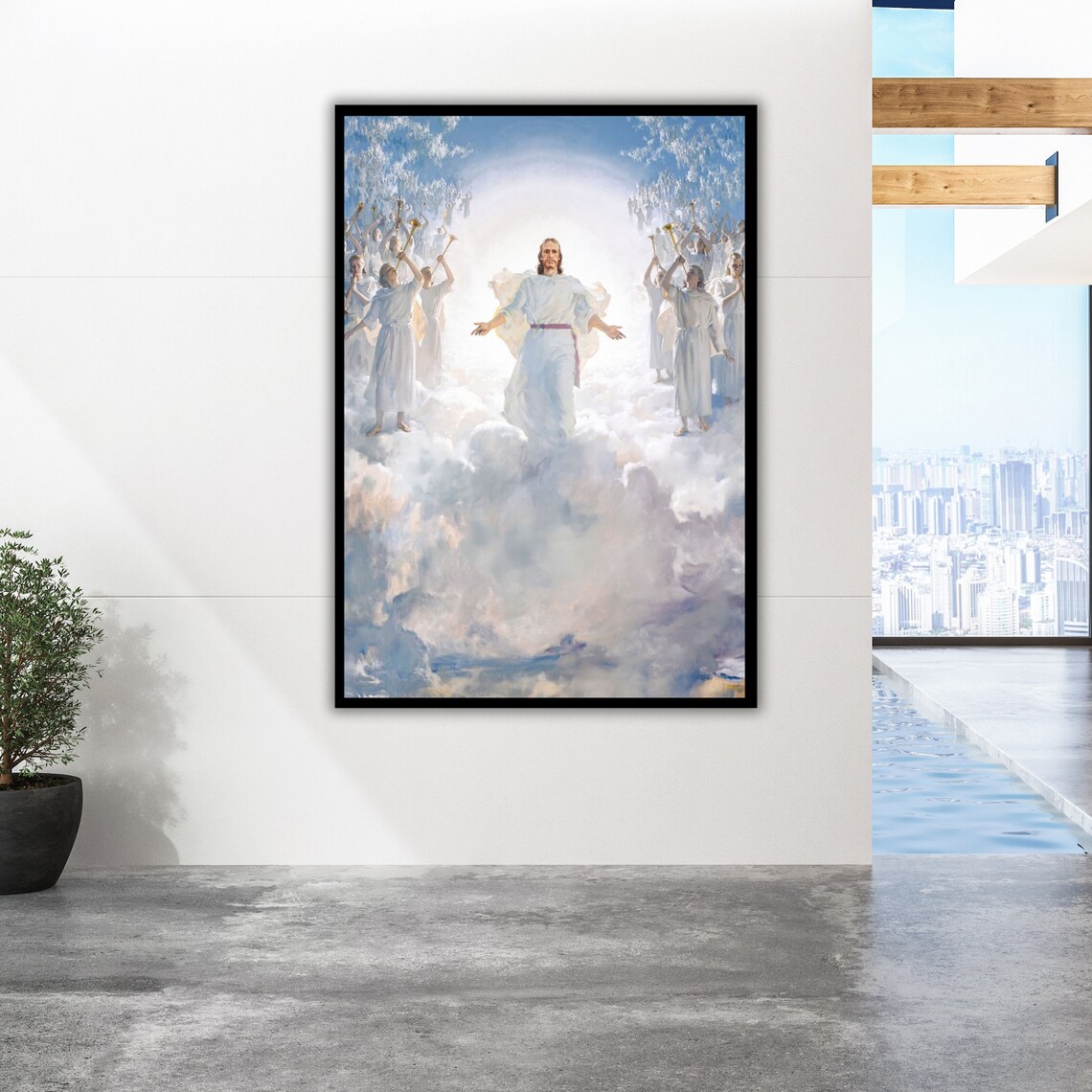 Jesus Ascending Among Angels In Clouds Bright Christian Heaven Art Poster - Image 2