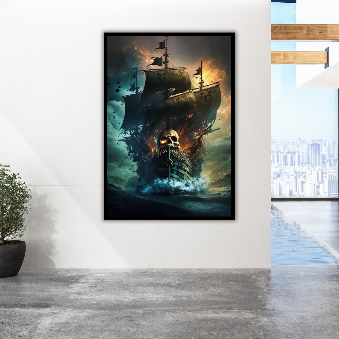 Pirate Ghost Ship Skull Sails Stormy Sea Dark Fantasy Fine Art Poster - Image 2