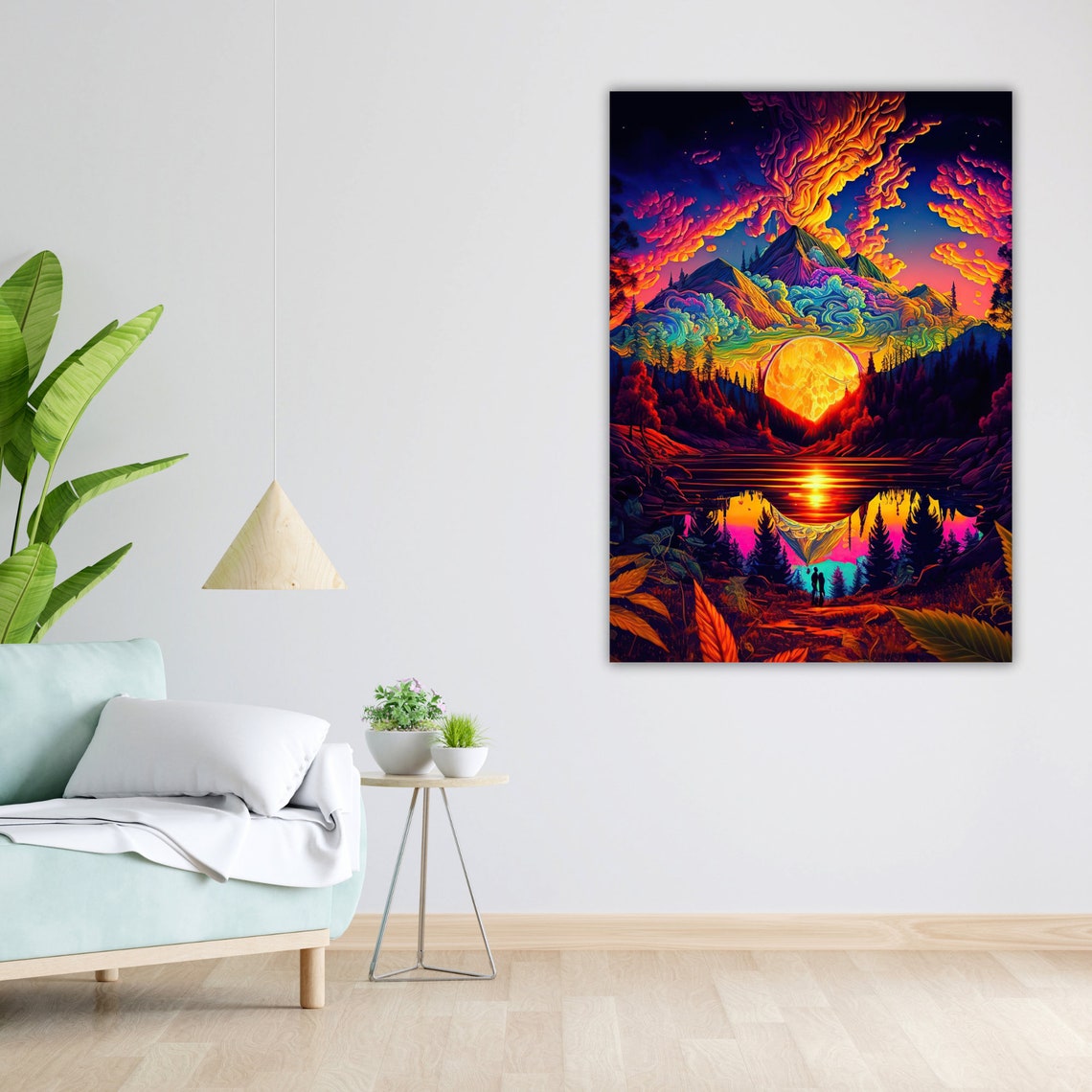 Psychedelic Sunset Mountain Lake Neon Clouds Surreal Nature Poster - Image 5