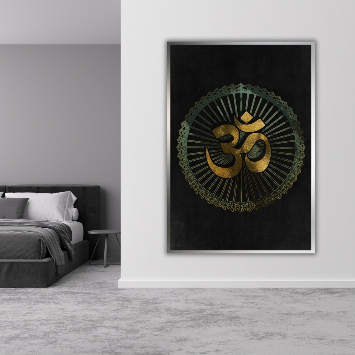 Golden Om Symbol Mandala Black Background Spiritual Meditation Poster - Image 3