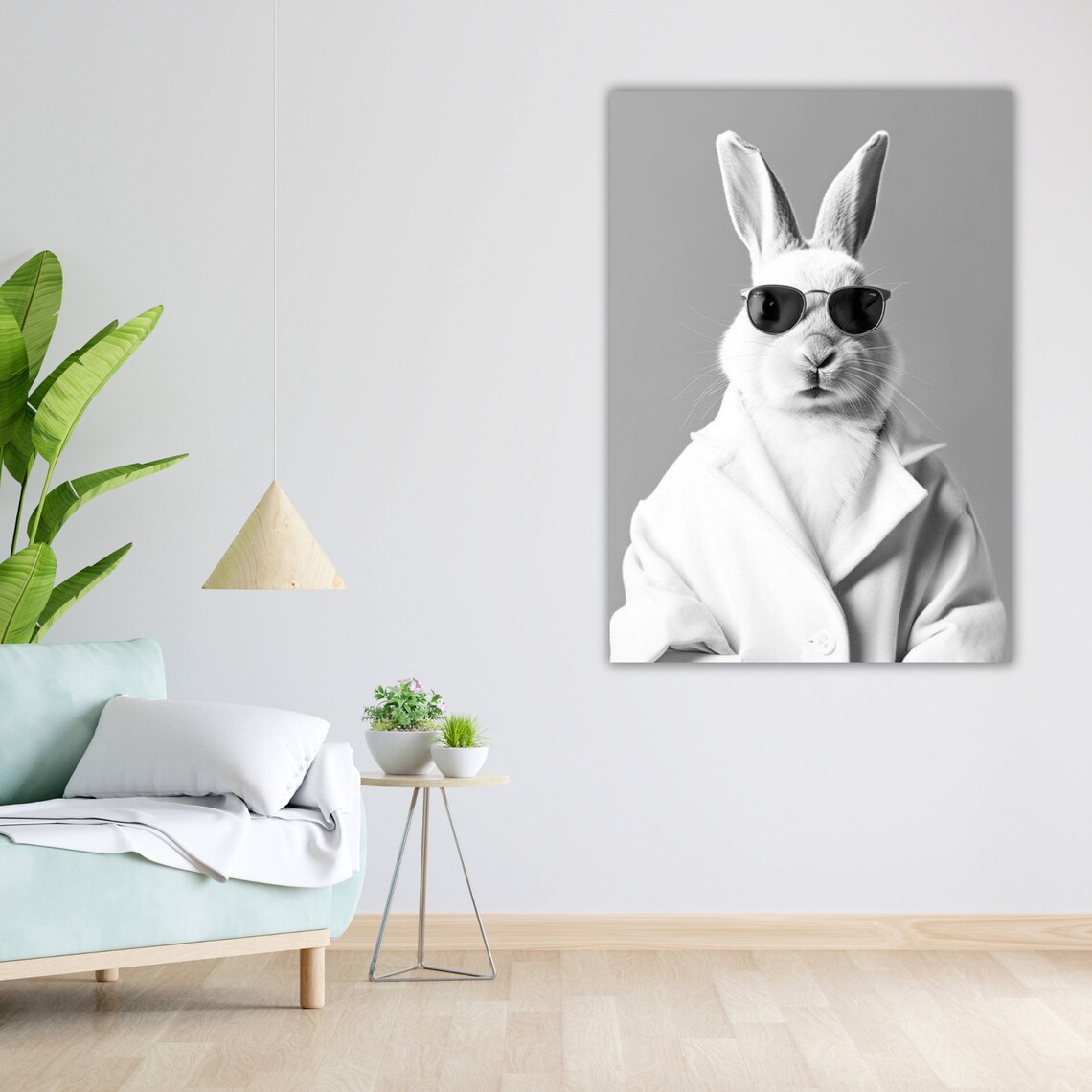 White Rabbit Wearing Sunglasses Black And White Cool Bunny Photo Poster - Image 4