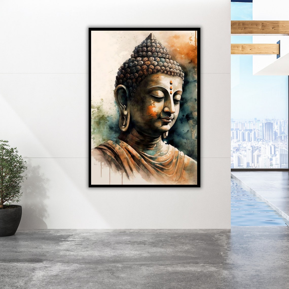 Peaceful Reflection Buddha Art Print Ready To Hang Framed Zen Wall Decor - Image 2