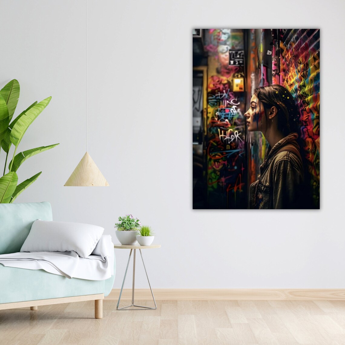 Woman Paint Splattered Face Graffiti Wall Alley Urban Art Poster - Image 5