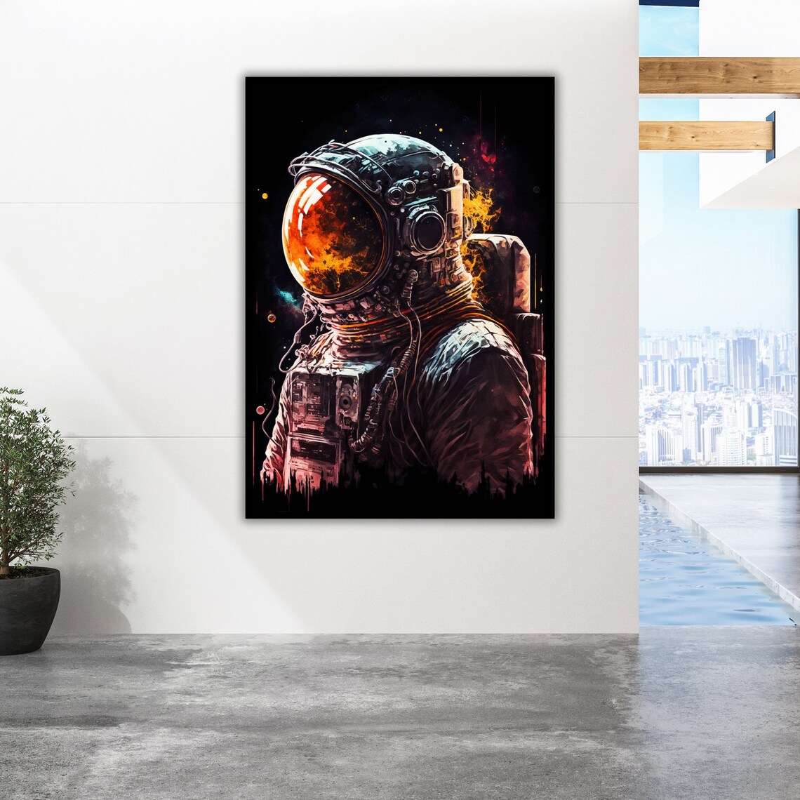Astronaut Portrait Fiery Visor Cosmic Splash Space Art Poster - Image 5