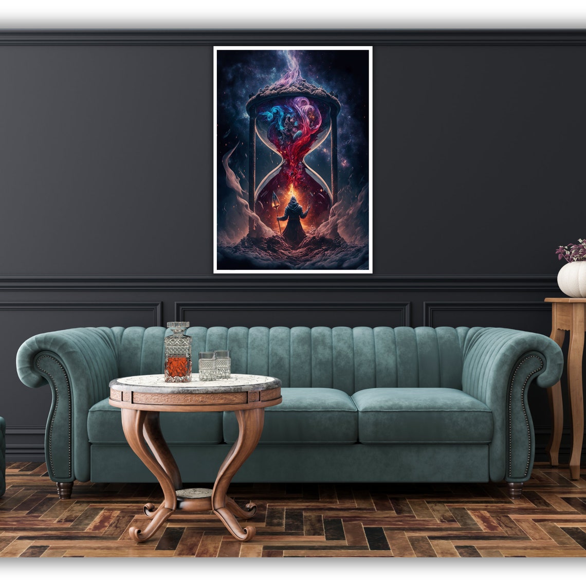Cosmic Hourglass Wizard Galaxy Nebula Dark Epic Fantasy Poster - Image 3