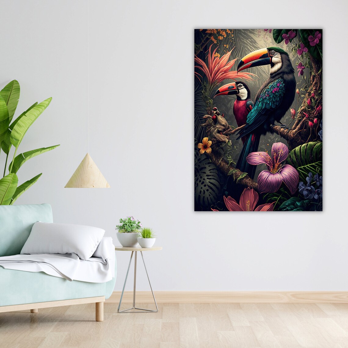 Two Toucans In Lush Tropical Jungle With Flowers Wildlife Art Poster - Image 3