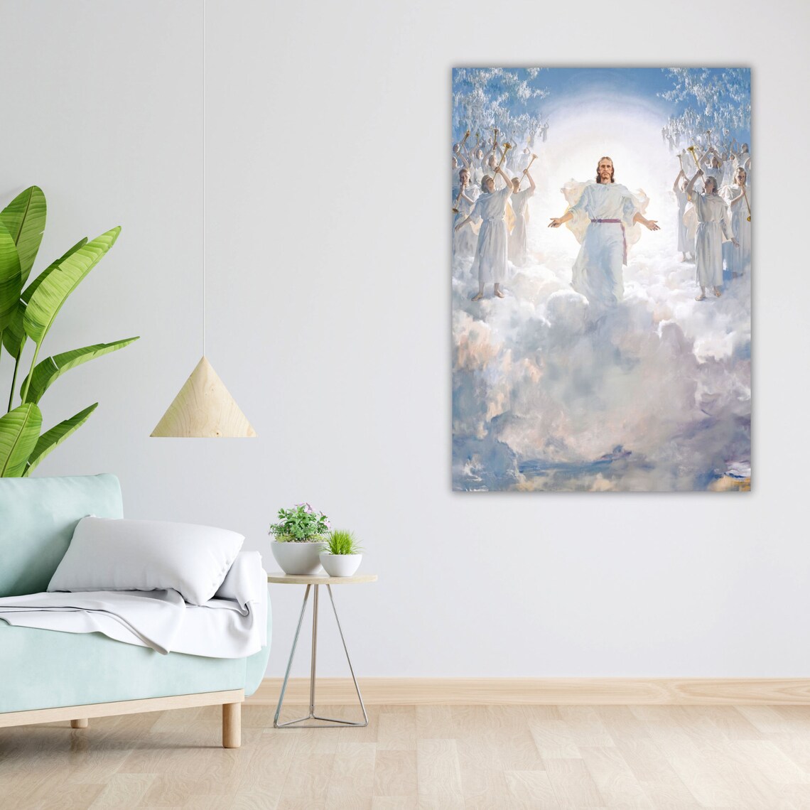 Jesus Ascending Among Angels In Clouds Bright Christian Heaven Art Poster - Image 4