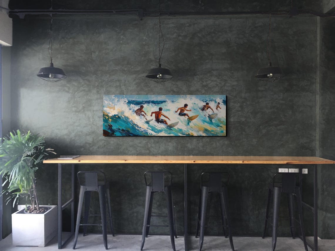 Retro Surfing Panoramic Wall Art Ocean Landscape Art Ready To Hang Panoramic Wall Art Print Large Wall Art - Image 5