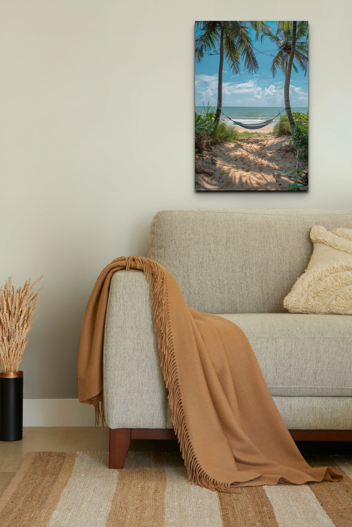 Tropical Beach Hammock Between Palm Trees Sunny Ocean View Poster - Image 6