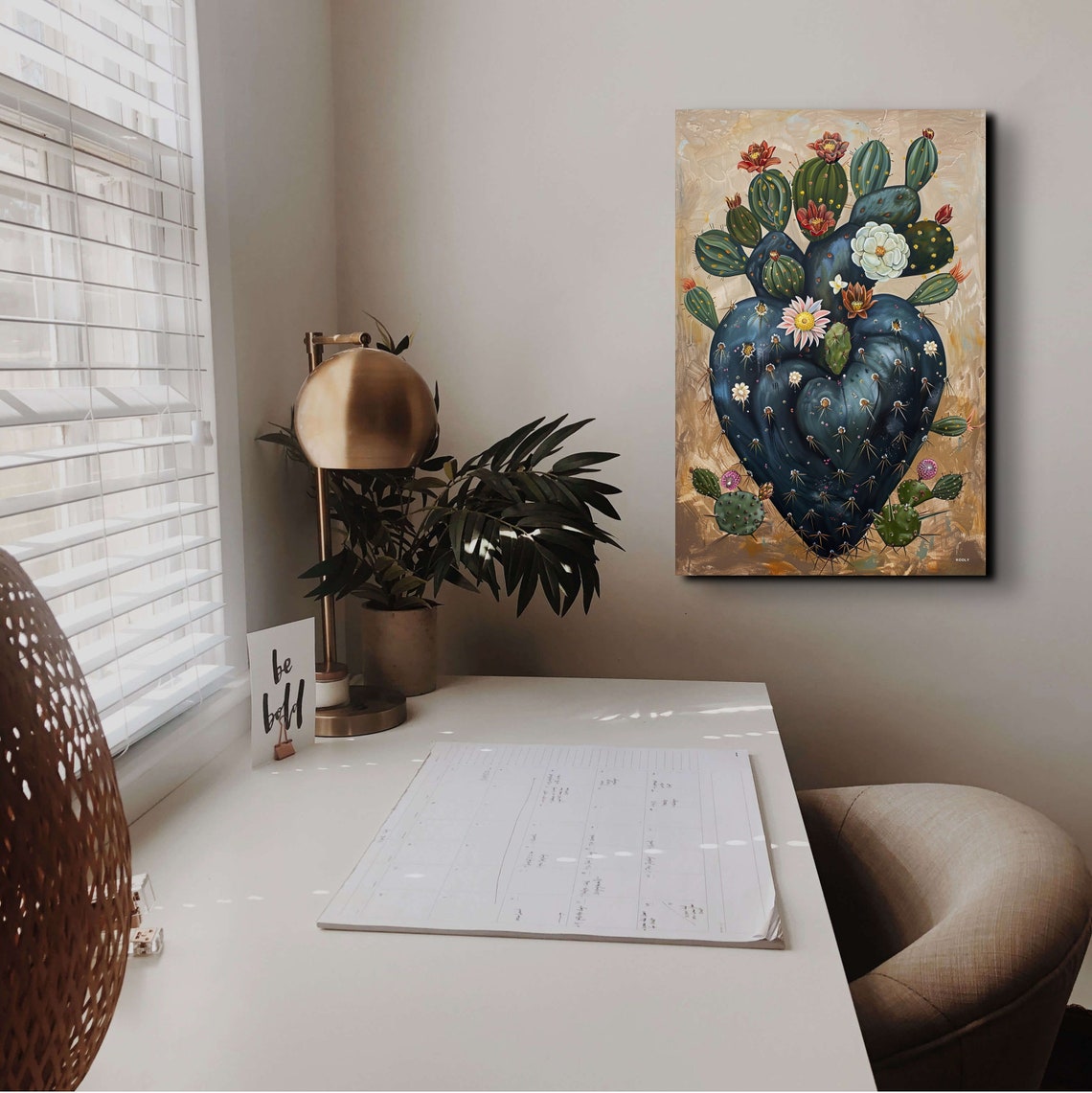 Black Cactus Heart With Desert Flowers Southwestern Art Poster - Image 4