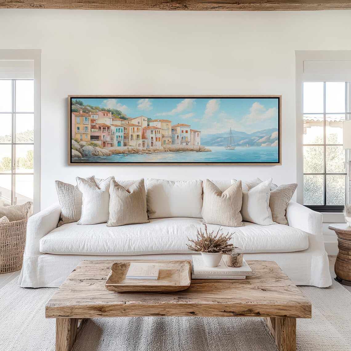 Colorful Mediterranean Coastal Village Pastel Harbor Houses Poster
