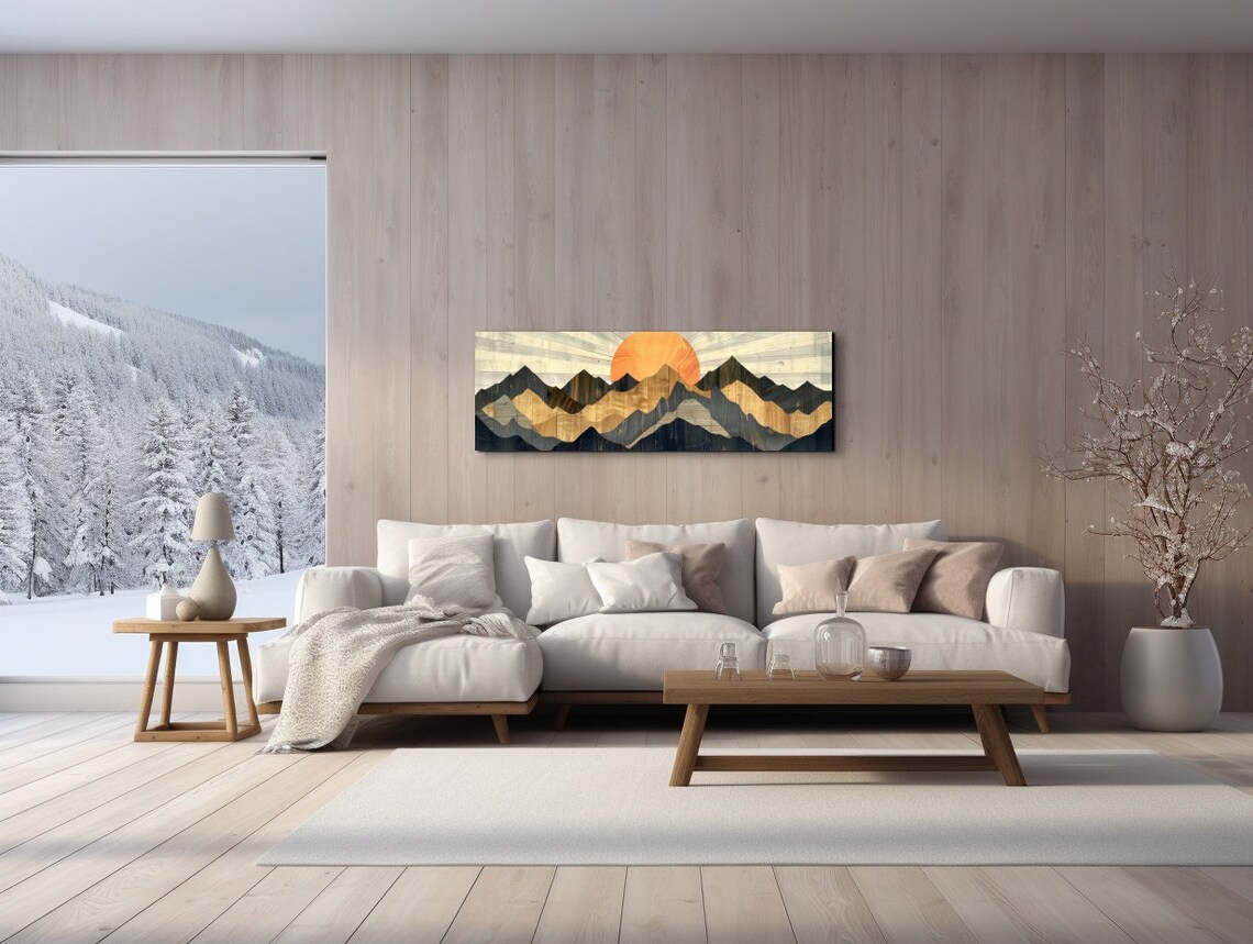 Panoramic Wood Style Western Mountain Range Ready To Hang Panoramic Wall Art Print Wood Tone Artwork Panoramic Art - Image 6
