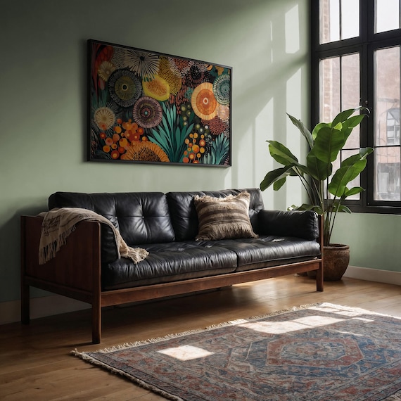 Dark Botanical Mandala Flowers Moody Teal and Gold Floral Poster