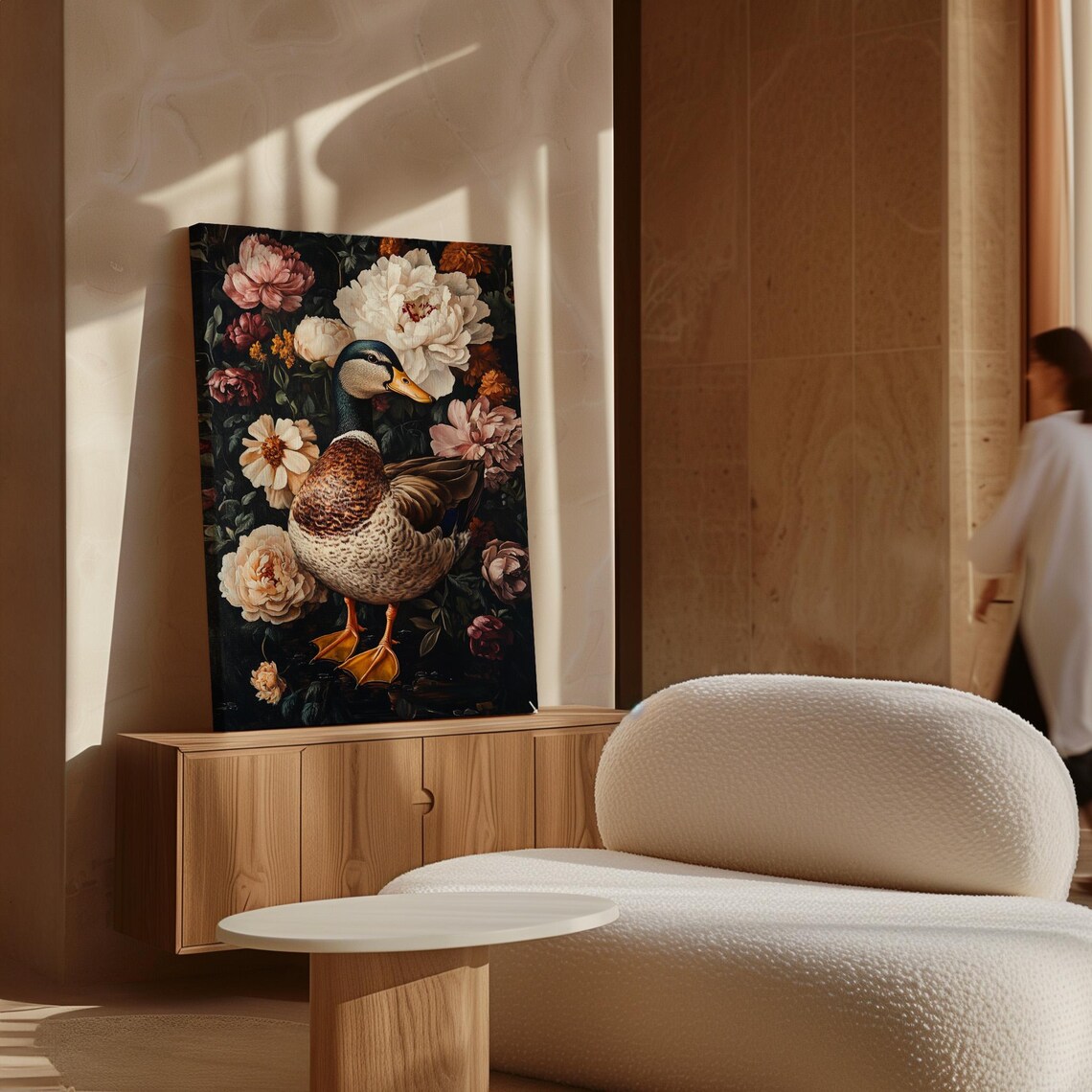 Charming Mallard Duck Among Peonies Vintage Floral Farmhouse Poster - Image 4