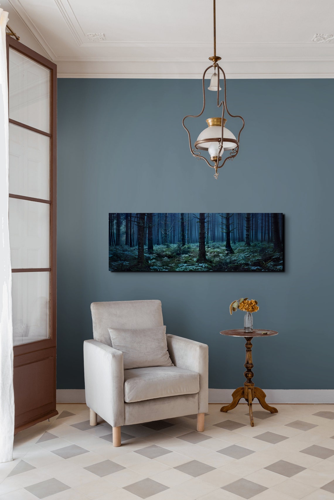 Misty Blue Pine Forest at Dusk Panoramic Nature Landscape Poster - Image 6