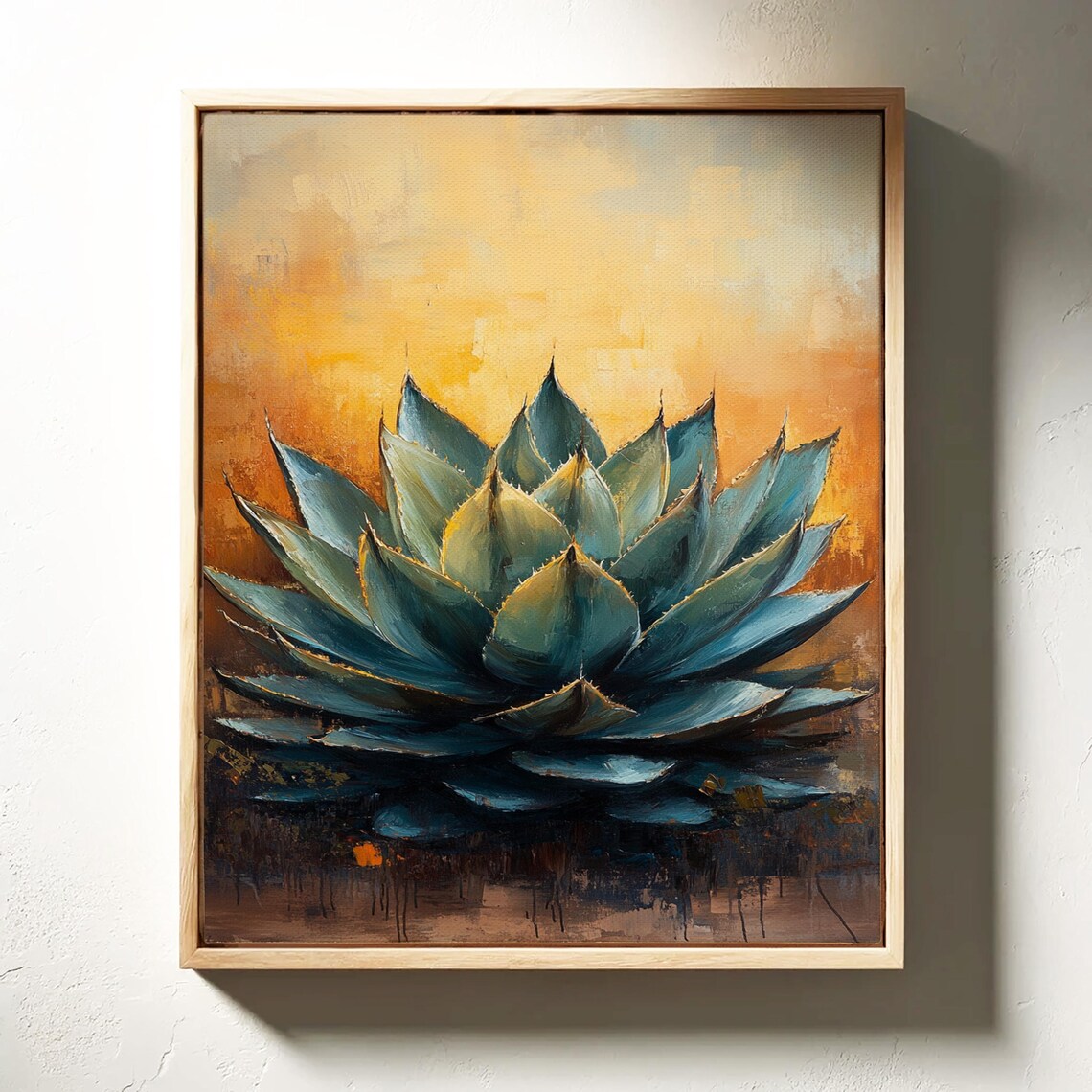 Blue Agave Succulent Painting On Gold Southwestern Art Poster - Image 2