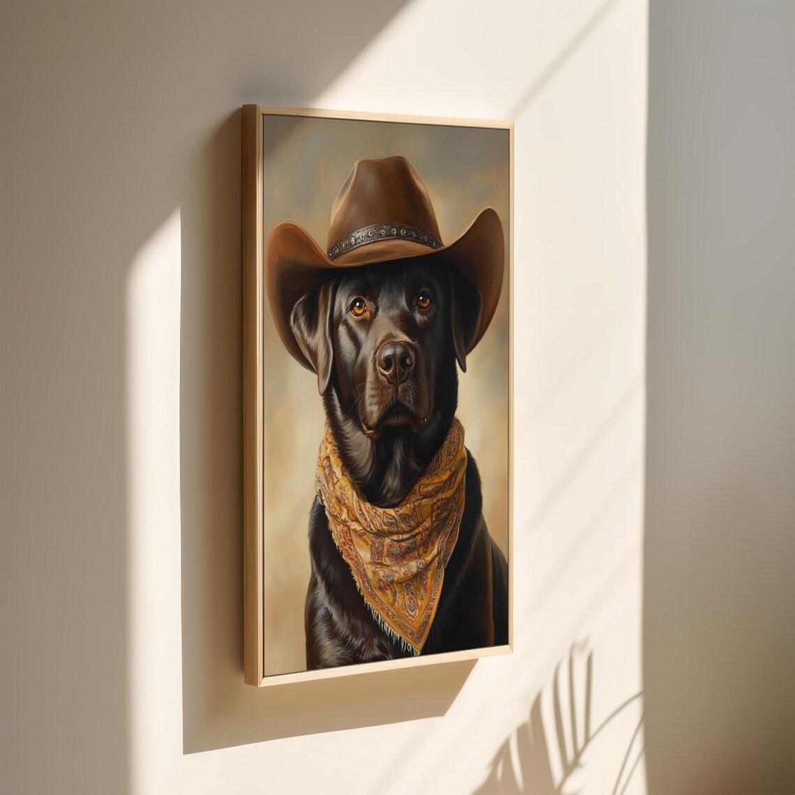 Black Labrador Cowboy Hat Gold Bandana Western Dog Portrait Poster - Image 3