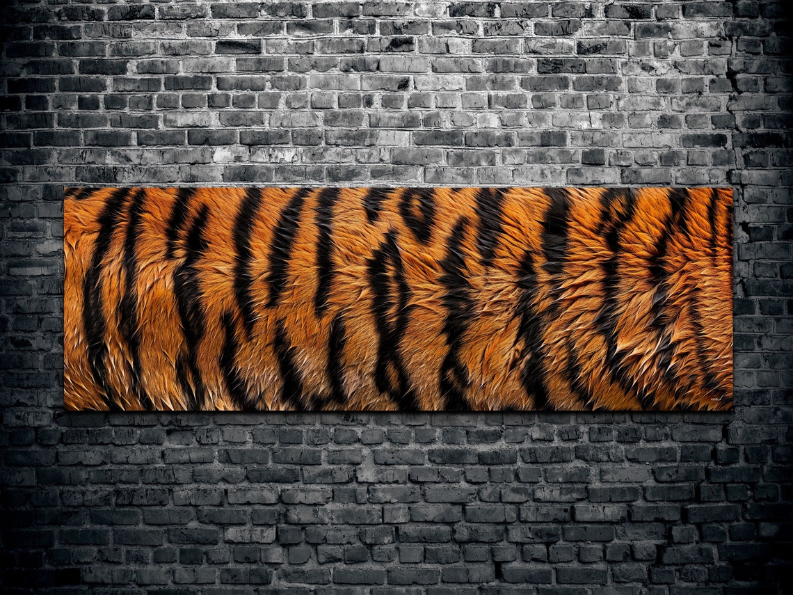 Golden Amber Tiger Stripes Fur Texture Wildlife Panoramic Poster - Image 2