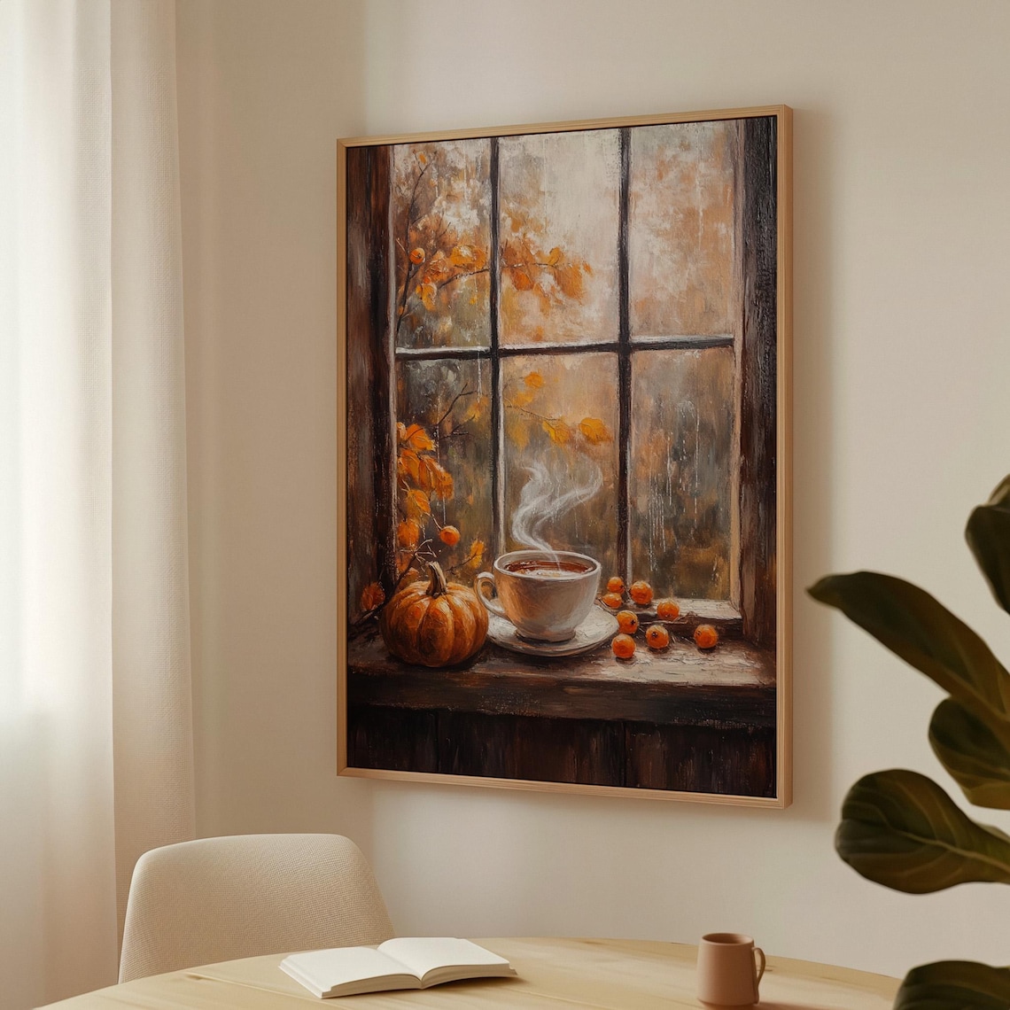 Cozy Autumn Window Scene, Rustic Fall Decor
