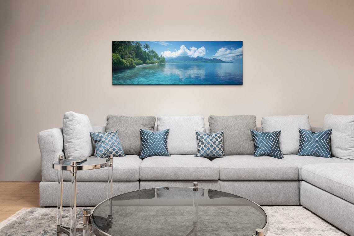 Palm Tree Beach Turquoise Ocean Mountain View Panoramic Poster - Image 4