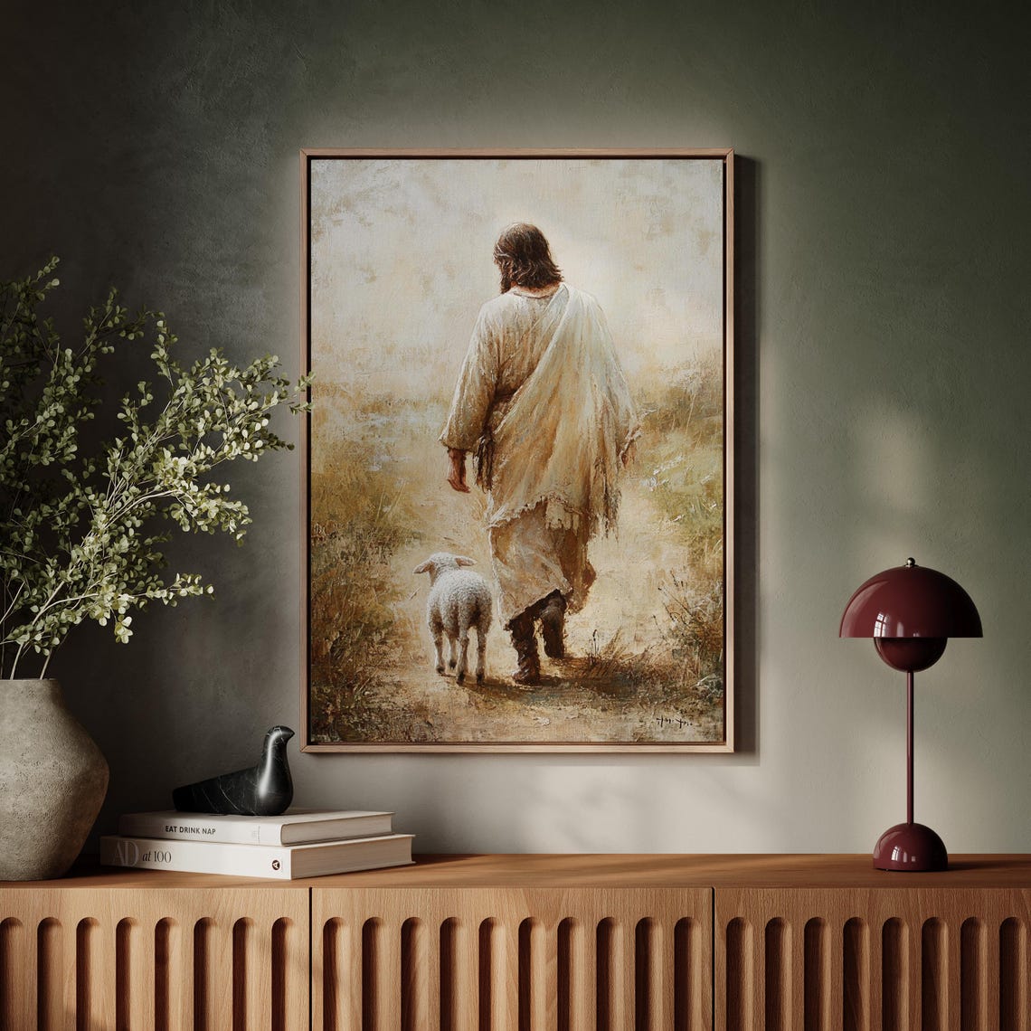 Jesus Walking Down a Country Path With a Lamb Following Behind Poster - Image 5