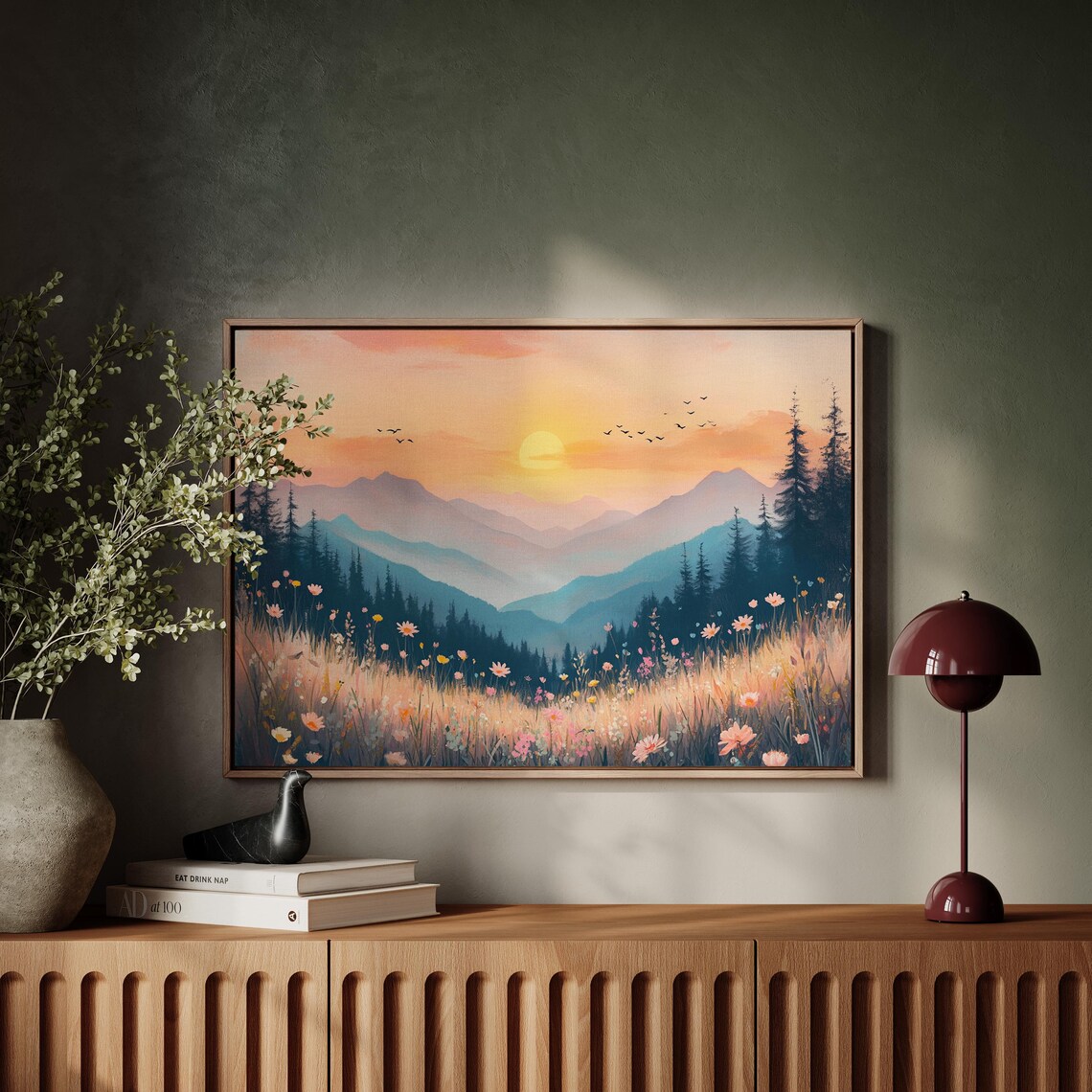 Golden Sunrise Over Serene Mountain Valley, Landscape Art Print - Image 6