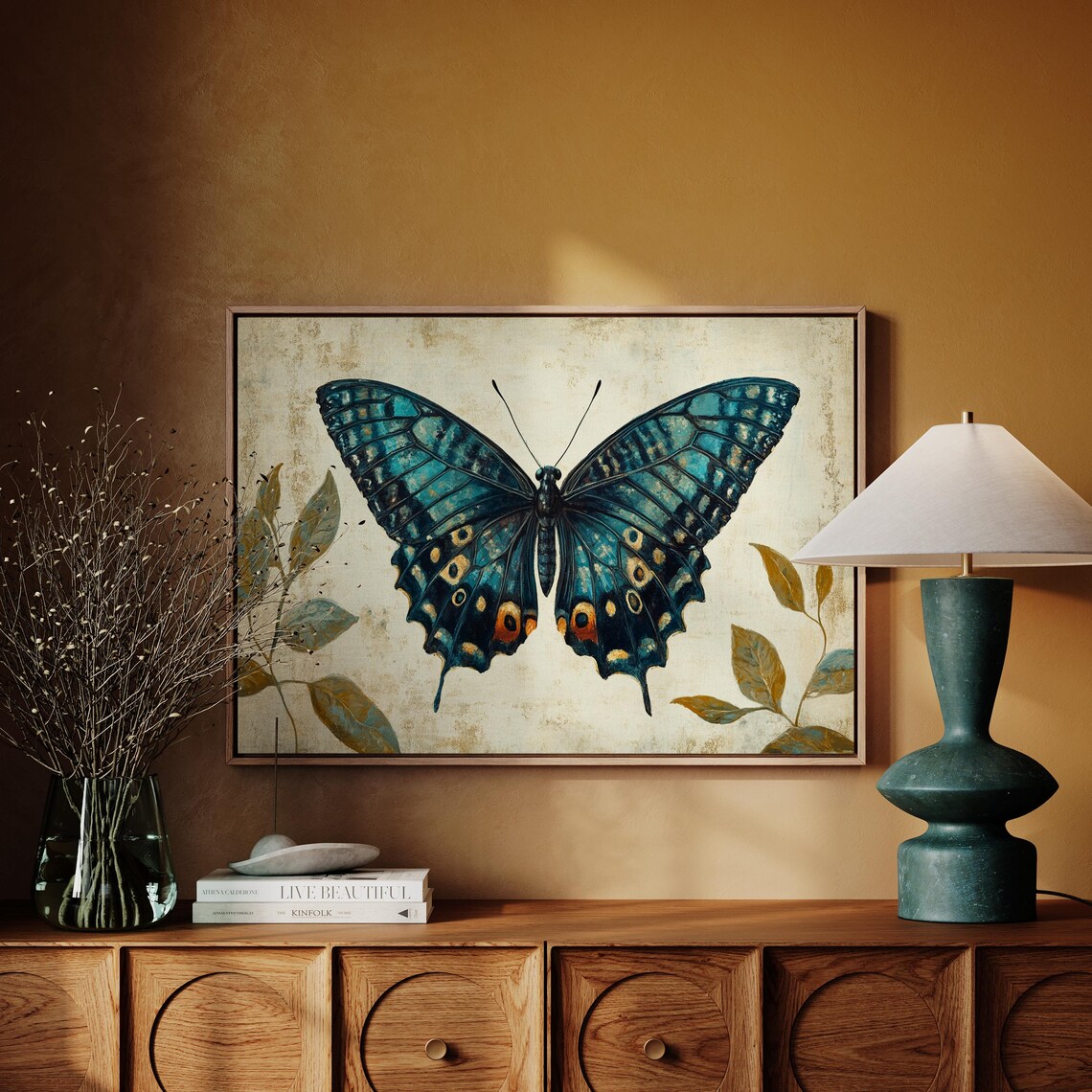 Blue Butterfly, Rustic Botanical Wall Art - Image 4
