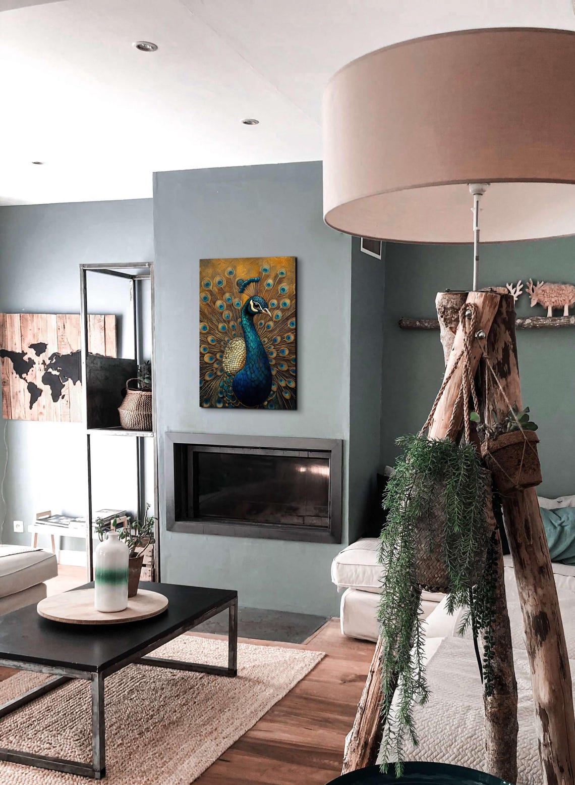 Peacock Profile Golden Background Ornate Bird Portrait Art Poster - Image 5